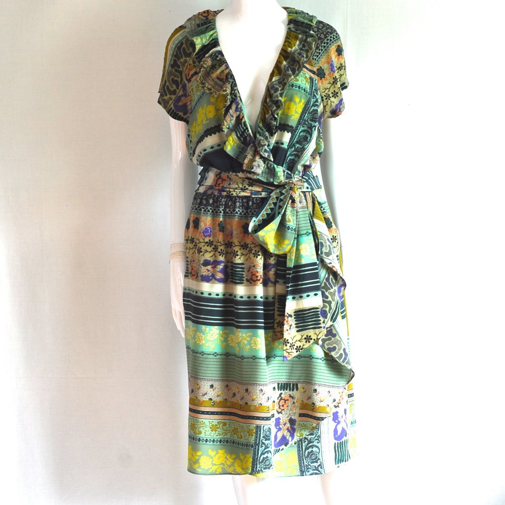 Etro Colourful Silk Dress With Ruffles & Side Tie - Italy